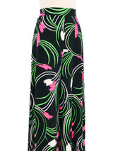 1970s Floral Printed Black Jersey Palazzo Pants Bottom arcadeshops.com