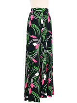 1970s Floral Printed Black Jersey Palazzo Pants Bottom arcadeshops.com