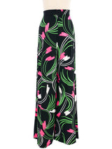 1970s Floral Printed Black Jersey Palazzo Pants Bottom arcadeshops.com