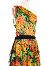 Floral Chiffon One Shoulder Ruffle Dress Dress arcadeshops.com