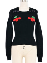1970s Cherry Embroidered Sweater Top arcadeshops.com