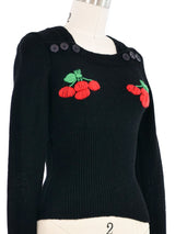 1970s Cherry Embroidered Sweater Top arcadeshops.com