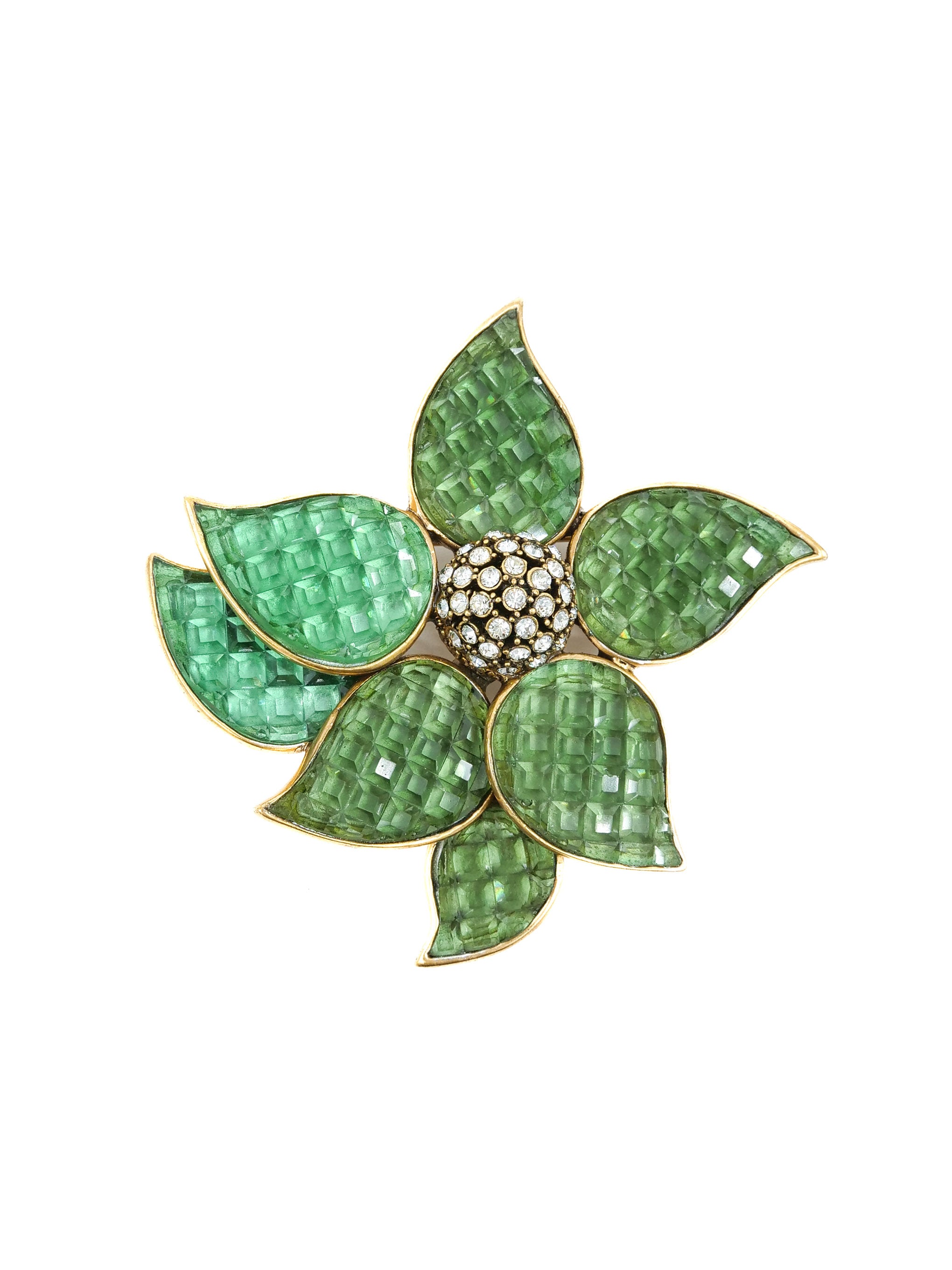 Oscar de la Renta Green Geometric Brooch Oscar de la Renta Green Flower Pendant Brooch main image 3