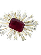 Kenneth Jay Lane Sunburst Faux Ruby Brooch Jewelry arcadeshops.com