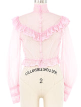 Victorian Style Pink Swiss Dot Lace Mesh Blouse Top arcadeshops.com