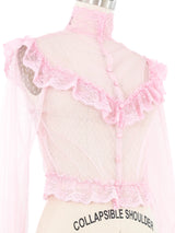 Victorian Style Pink Swiss Dot Lace Mesh Blouse Top arcadeshops.com