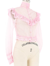 Victorian Style Pink Swiss Dot Lace Mesh Blouse Top arcadeshops.com