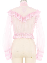 Victorian Style Pink Swiss Dot Lace Mesh Blouse Top arcadeshops.com