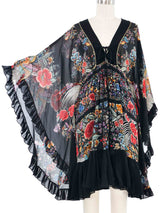 2009 Roberto Cavalli Ruffle Trimmed Angel Sleeve Chiffon Dress Dress arcadeshops.com