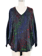 Black Sequin Embellished Batwing Silk Top Top arcadeshops.com
