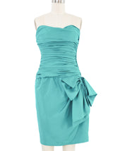 1980s Christian Dior Turquoise Ruched Cocktail Dress Dress arcadeshops.com