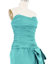 1980s Christian Dior Turquoise Ruched Cocktail Dress Dress arcadeshops.com