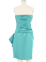 1980s Christian Dior Turquoise Ruched Cocktail Dress Dress arcadeshops.com