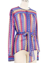The Silk Farm Striped Metallic Chiffon Blouse Top arcadeshops.com
