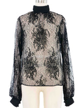 Galanos Mock Neck Floral Lace Top Top arcadeshops.com