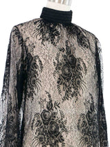 Galanos Mock Neck Floral Lace Top Top arcadeshops.com
