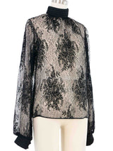 Galanos Mock Neck Floral Lace Top Top arcadeshops.com