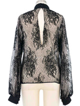 Galanos Mock Neck Floral Lace Top Top arcadeshops.com