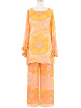1970s Poppy Printed Chiffon Babydoll Ensemble Suit arcadeshops.com