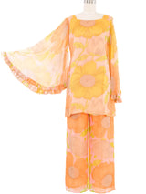 1970s Poppy Printed Chiffon Babydoll Ensemble Suit arcadeshops.com