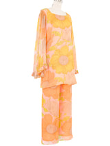 1970s Poppy Printed Chiffon Babydoll Ensemble Suit arcadeshops.com