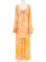 1970s Poppy Printed Chiffon Babydoll Ensemble Suit arcadeshops.com