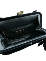 Chanel Black Satin Chain Fringe Evening Bag Accessory arcadeshops.com