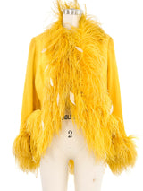 1970s Yellow Michael Novarese Feather Trim Jacket Jacket arcadeshops.com