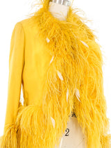 1970s Yellow Michael Novarese Feather Trim Jacket Jacket arcadeshops.com
