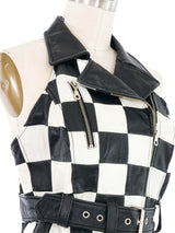 1990s Checkered Leather Motorcycle Vest Jacket arcadeshops.com