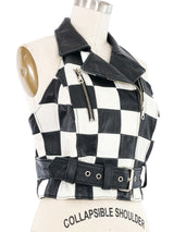 1990s Checkered Leather Motorcycle Vest Jacket arcadeshops.com