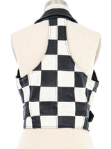 1990s Checkered Leather Motorcycle Vest Jacket arcadeshops.com
