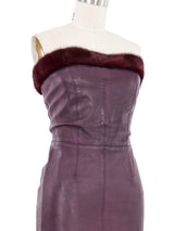 1997 Gianni Versace Fur Trimmed Burgundy Leather Dress Dress arcadeshops.com