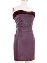 1997 Gianni Versace Fur Trimmed Burgundy Leather Dress Dress arcadeshops.com
