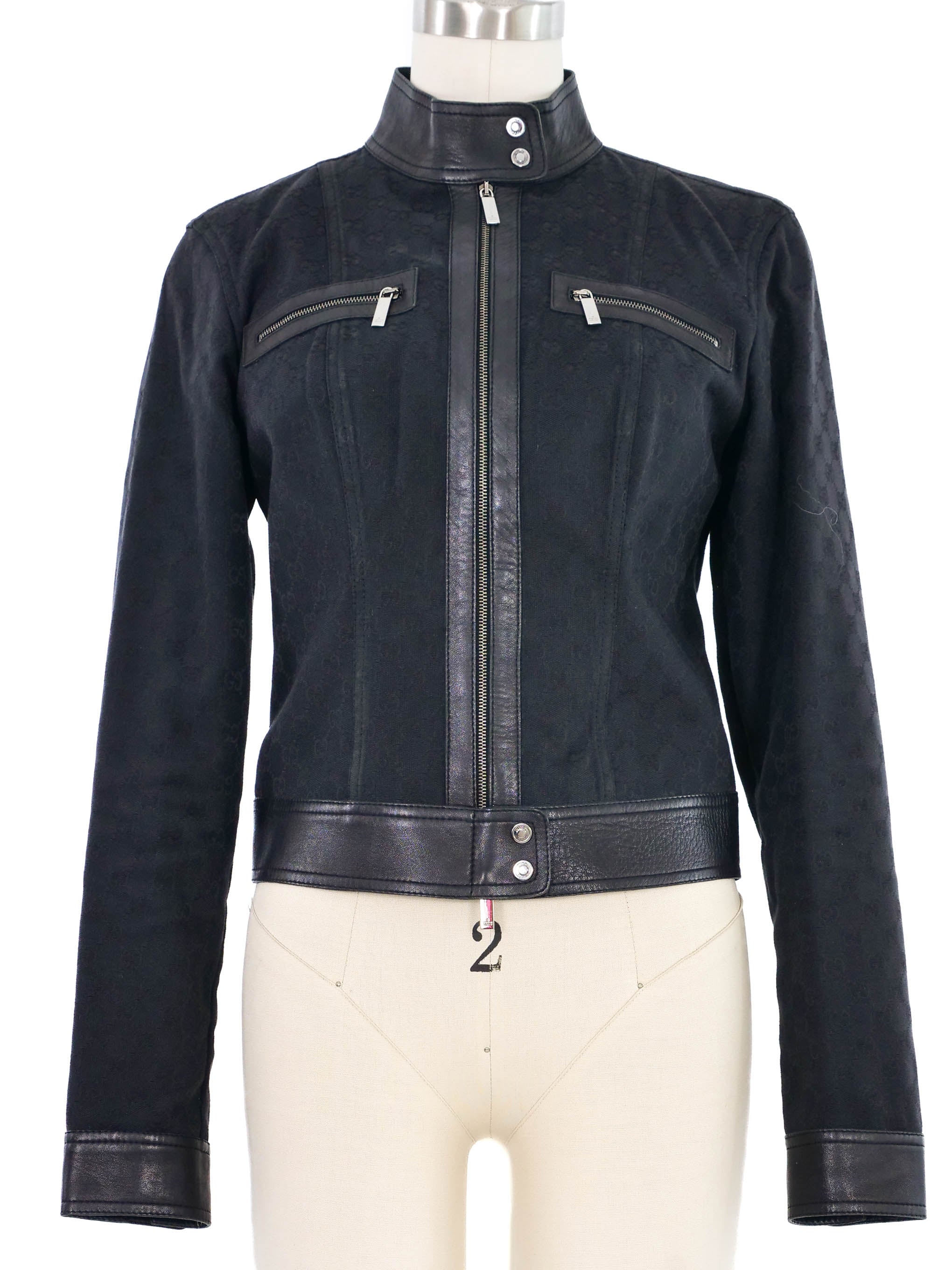 2000 Gucci Monogram Denim and Leather Jacket