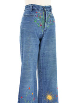 1970s Floral Embroidered Flared Jeans Bottom arcadeshops.com