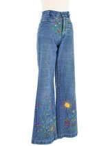 1970s Floral Embroidered Flared Jeans Bottom arcadeshops.com
