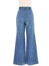 1970s Floral Embroidered Flared Jeans Bottom arcadeshops.com