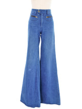 1970s High Waist Mid Wash Flared Jeans Bottom arcadeshops.com