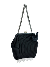 Chanel Black Satin Chain Fringe Evening Bag Accessory arcadeshops.com
