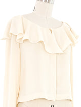 2000 Chanel Ivory Ruffle Collar Open Back Top Top arcadeshops.com