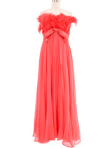 Hot Pink Feather Accented Silk Chiffon Gown Dress arcadeshops.com