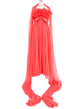 Hot Pink Feather Accented Silk Chiffon Gown Dress arcadeshops.com