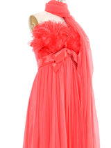 Hot Pink Feather Accented Silk Chiffon Gown Dress arcadeshops.com