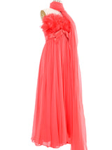 Hot Pink Feather Accented Silk Chiffon Gown Dress arcadeshops.com