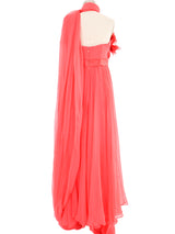 Hot Pink Feather Accented Silk Chiffon Gown Dress arcadeshops.com