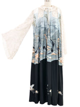 1970s Jean Varon Crochet Lace Trimed Graphic Caftan Dress arcadeshops.com