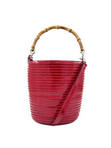 1990s Gucci Red Patent Leather Bamboo Handle Bucket Bag Accessory arcadeshops.com