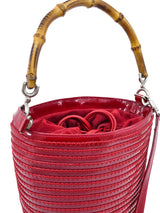 1990s Gucci Red Patent Leather Bamboo Handle Bucket Bag Accessory arcadeshops.com