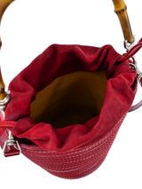 1990s Gucci Red Patent Leather Bamboo Handle Bucket Bag Accessory arcadeshops.com